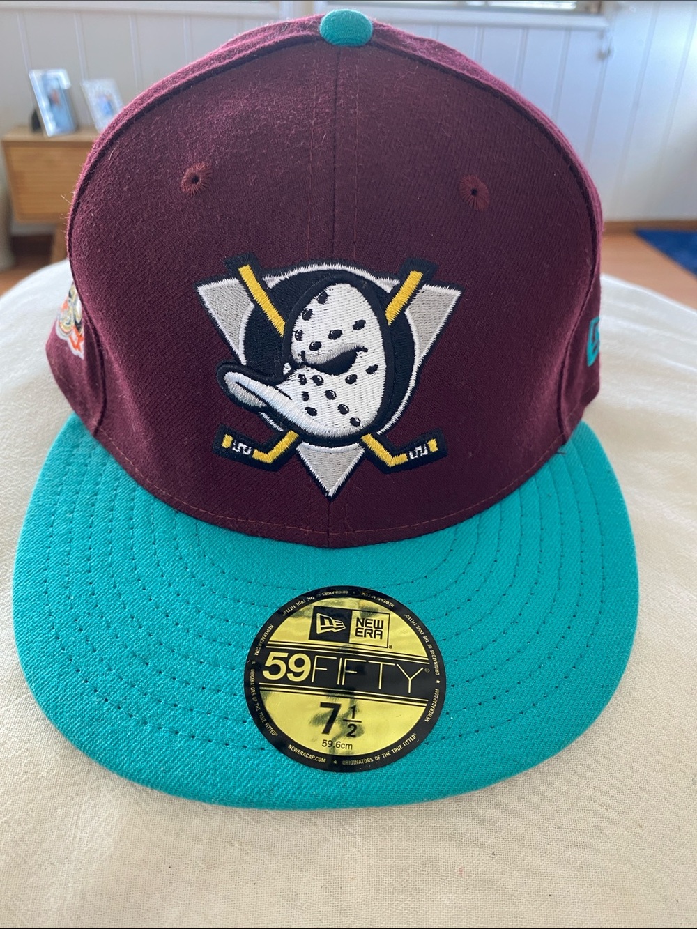 New Era NHL Maroon and Teal Anaheim Ducks Mask Logo Fitted Hat